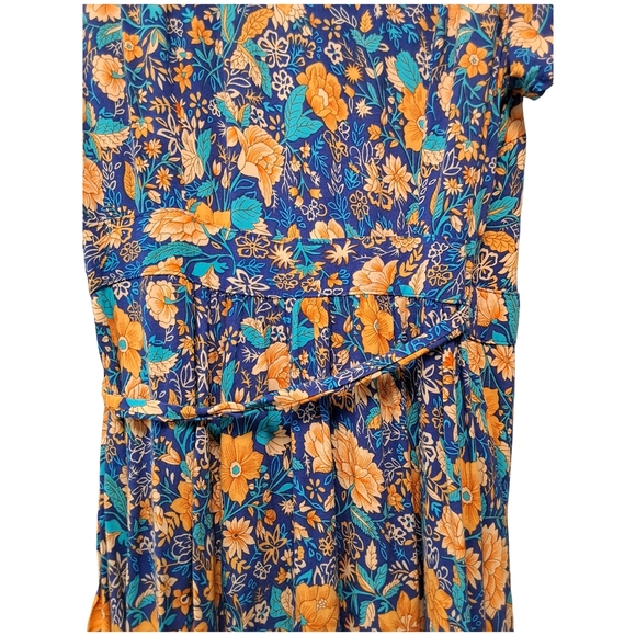 Vibrant Floral V-Neck Maxi Dress in Blue and Orange. Floral And Bohemian - Picture 9 of 9